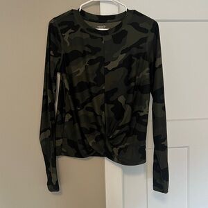 Old Navy Green Camouflage Crew Neck Fitted Top with Front Knot Detail